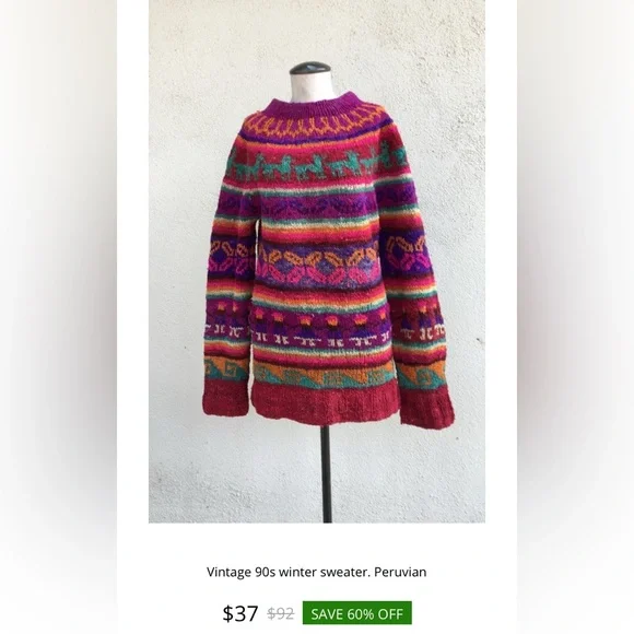 Vintage 90’s Colourful Women Handmade Knit Fairisles Wool Sweater Size S - Picture 11 of 15